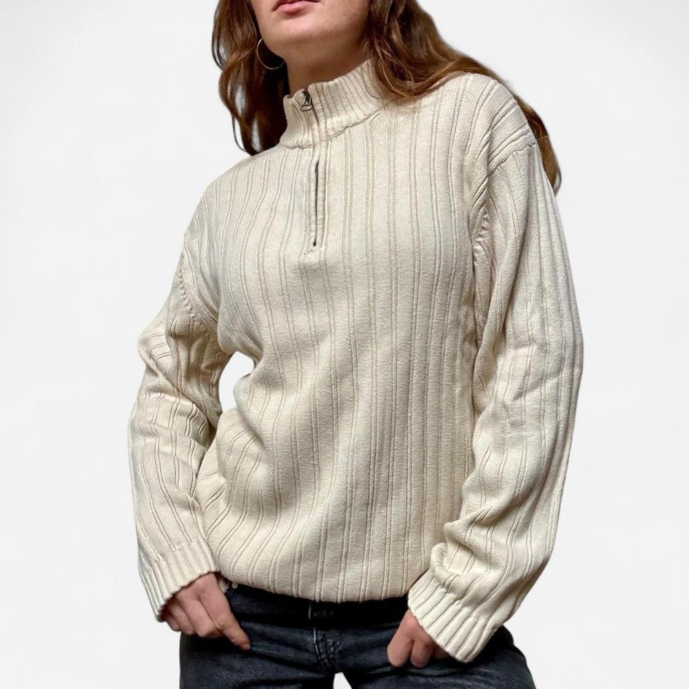 Hathaway 90s cream rubbed cotton quarter zip